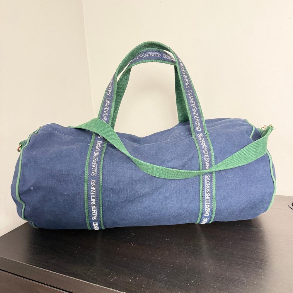 Salomon Smith Barney Vintage Canvas Duffle Bag Navy Green Gym Travel Barrel Bag